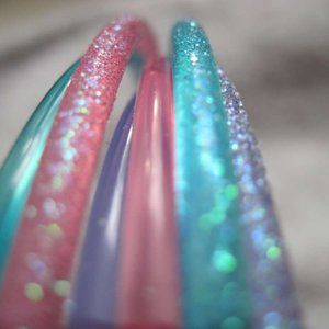 6 Goody Girls Skinny Thin Plastic Glittery Pastel Head Bands Purple Pink Blue